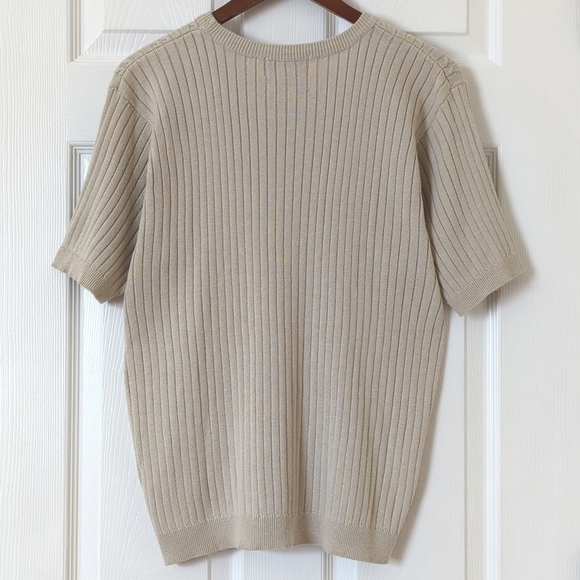 Casual Corner 90's Vintage Cable & Ribbed Knit Short Sleeve Crewneck Top Beige M - Picture 8 of 9
